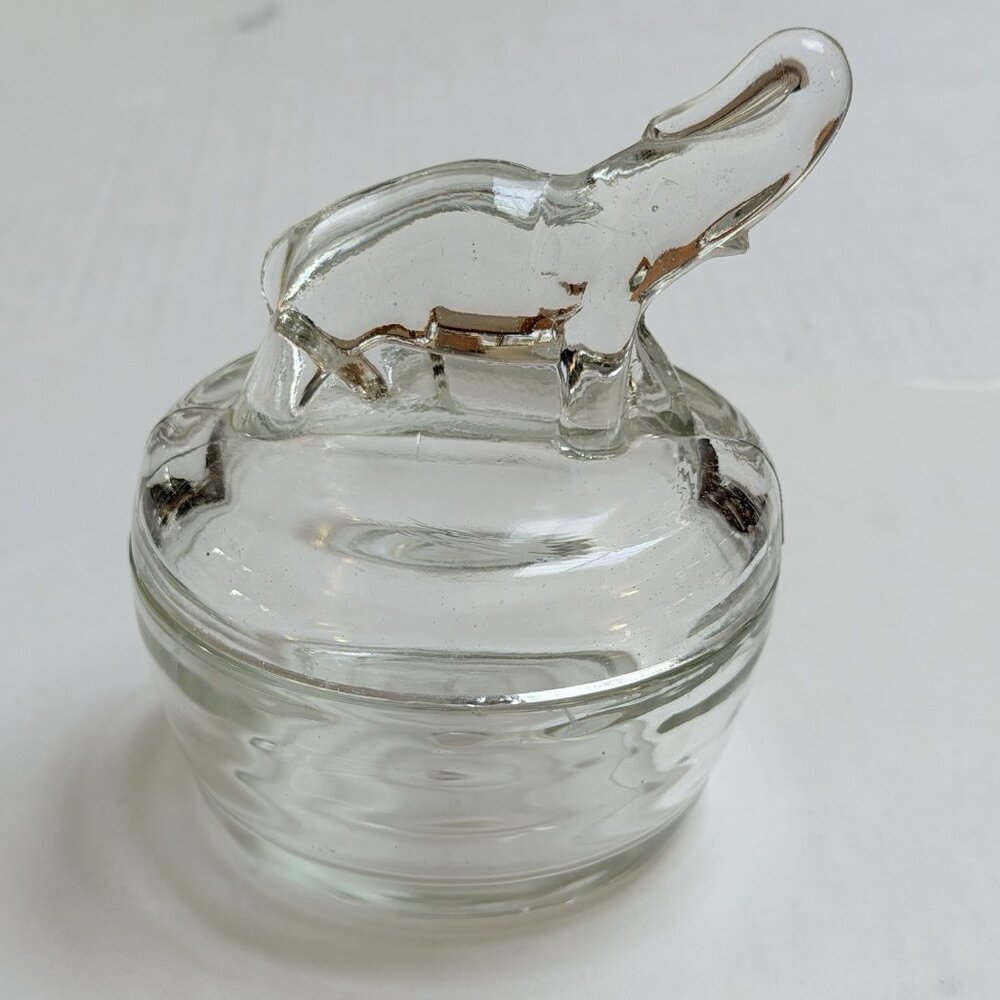 Vintage Jeanette Glass Clear Elephant Trinket Dish Jewelry Box Gift